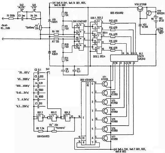 Схема: щуп осцилограф на светодиодной матрице