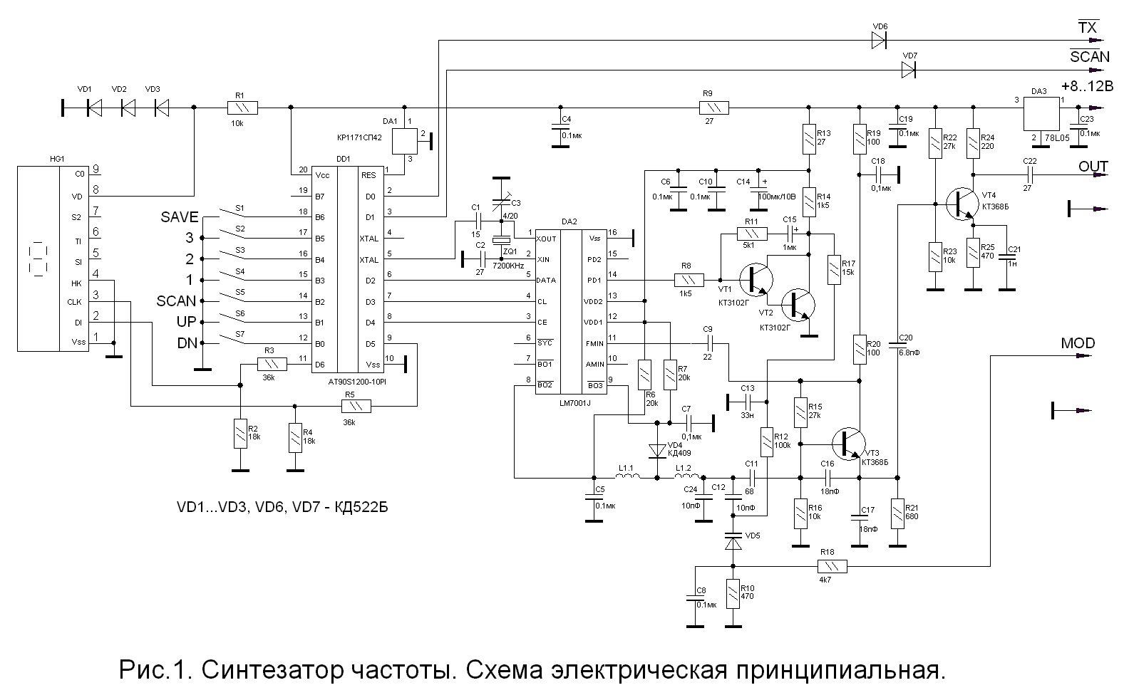 схема универсального синтезатора частот